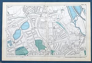 LONDON, 1909 - STOKE NEWINGTON, CLAPTON, STAMFORD HILL - Original Antique Map from Bacon's London...