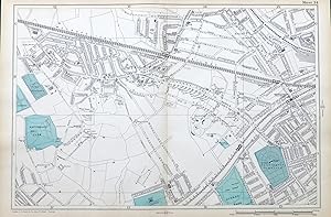 LONDON, 1909 - WILLESDEN GREEN, BRONDESBURY - Original Antique Map from Bacon's London & Suburbs,...