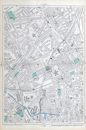 LONDON, 1909 - HOLLOWAY, CAMDEN, BARNSBURY - Original Antique Map from Bacon's London & Suburbs, ...