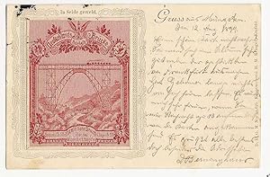 Imagen del vendedor de Seidenbild - Deutschlands h�chste Br�cke. 107 mtr hohe Br�cke �ber das Wupperthal b. M�ngsten. a la venta por Rainer Kurz - Antiquariat in Oberaudorf