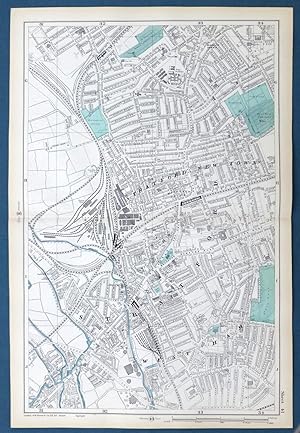 LONDON, 1909 - STRATFORD, WEST HAM - Original Antique Map from Bacon's London & Suburbs, Large 9"...