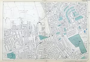 LONDON, 1909 - NOTTING HILL, SHEPHERDS BUSH, HOLLAND PARK - Original Antique Map from Bacon's Lon...