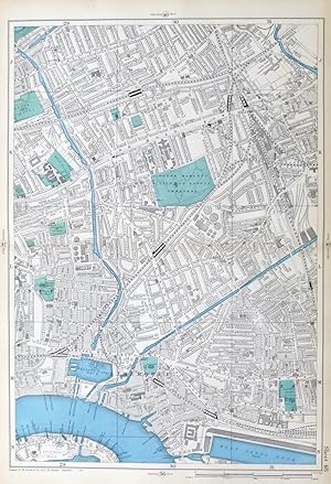 LONDON, 1909 - BOW, POPLAR, STEPNEY, LIMEHOUSE & REGENTS CANAL DOCKS - Original Antique Map from ...