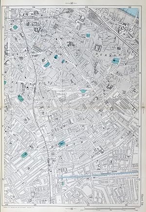 LONDON, 1909 - NEWINGTON, BERMONDSEY, WALWORTH - Original Antique Map from Bacon's London & Subur...