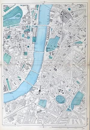 LONDON, 1909 - WESTMINSTER, LAMBETH, KENNINGTON - Original Antique Map from Bacon's London & Subu...