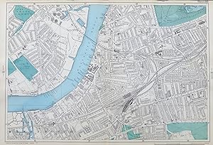 LONDON, 1909 - WANDSWORTH, BATTERSEA, CLAPHAM - Original Antique Map from Bacon's London & Suburb...