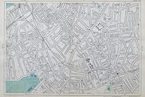 LONDON, 1909 - CLAPHAM, BRIXTON, SOUTH LAMBETH - Original Antique Map from Bacon's London & Subur...