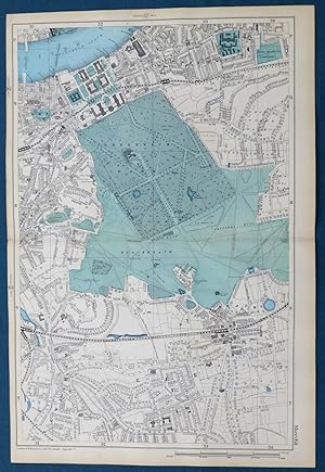 LONDON, 1909 - GREENWICH, LEWISHAM, BLACKHEATH - Original Antique Map from Bacon's London & Subur...