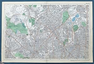 LONDON, 1909 - HIGHGATE, ISLINGTON, KENTISH TOWN , FINSBURY PARK, - Original Antique Map from Bac...