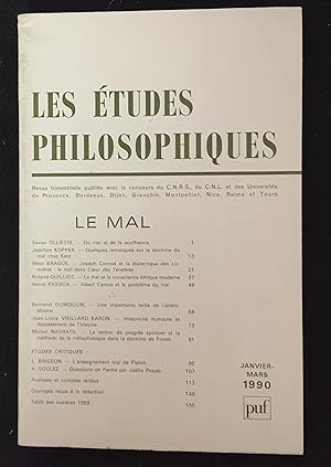 Bild des Verkufers fr Les tudes philosophiques janvier-mars 1990 - Le mal zum Verkauf von LibrairieLaLettre2