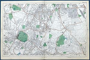 LONDON, 1909 - SYDENHAM, PENGE, BROMLEY, NORWOOD , DULWICH - Original Antique Map from Bacon's Lo...