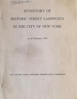 Seller image for Inventory of Historic Street Lampposts in the City of New York as of February 1994 for sale by Trevian Books