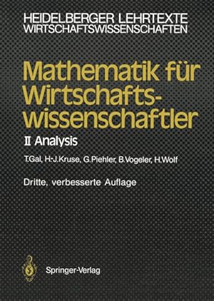 Bild des Verkufers fr Mathematik fr Wirtschaftswissenschaftler. 2., Analysis zum Verkauf von NEPO UG