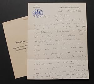 Autograph Letter Signed, 1 1/2 sides 8vo on the letterhead of the Indian Statutory Commission [co...