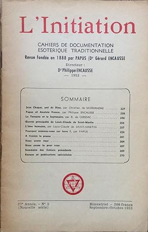 L'Initiation n°5, 27 ème année (septembre-octobre 1953) Cahiers de documentation ésotérique tradi...