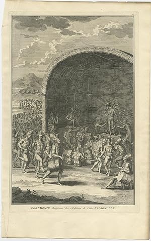 Antique Print of a ceremony by Inhabitants of Hispaniola by B. Picart (1722)