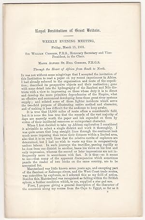 Through the Heart of Africa from North to South. [Offprint from the] Royal Institution of Great B...