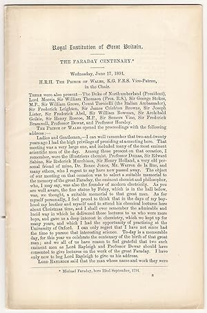 The Faraday Centenary. [Offprint from the] Royal Institution of Great Britain, Weekly Evening Mee...