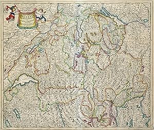 Kupferstich- Karte, b. Justus Danckerts, "Novissima et Accuratissima Helvetiae Rhaetiae, Valesiae...