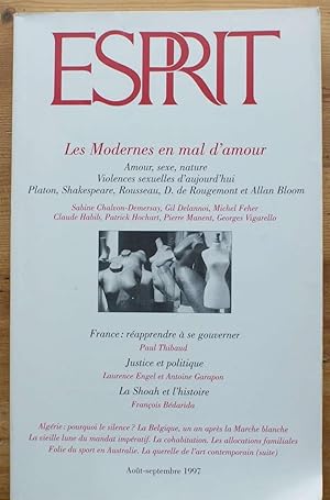 Image du vendeur pour Esprit numro 8-9 aot-septembre 1997 - Les modernes en mal d'amour mis en vente par Aberbroc