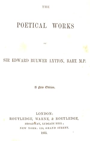 Seller image for The Poems of Sir Edward Bulwer Lytton, Bart. M.P. for sale by WeBuyBooks