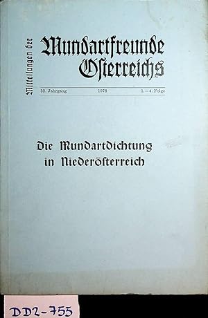 Die Mundartdichtung in Niederösterreich. (=Mitteilungen der Mundartfreunde Österreichs. 32. jahrg...