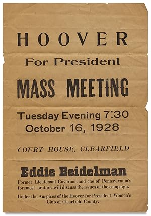 Hoover for President. Mass Meeting. [opening lines of Pennsylvania broadside]