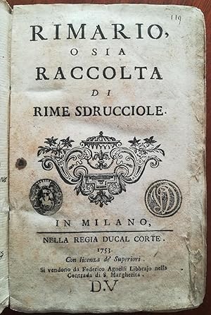 Immagine del venditore per Rimario, o sia Raccolta di rime sdrucciole., venduto da il Bulino libri rari