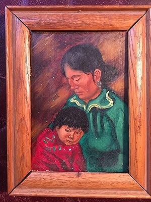 Original Mohawk Artist Albert White Oil Painting 5 x 7 Navajo Mother and Child Signed