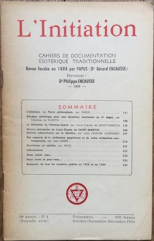 L'Initiation n°4, 28 ème année (octobre-novembre-décembre 1954) Cahiers de documentation ésotériq...