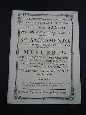 LA TRANSLACIÓN DEL ARCA DE LA ALIANZA DESDE SION A EL TEMPLO DE SALOMON. Drama Sacro.