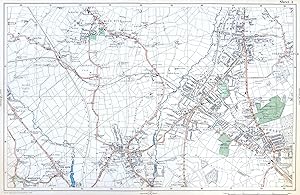 LONDON 1909 - FINCHLEY, HENDON, MILL HILL, CHURCH END, THE HYDE - Original Antique Map from Bacon...