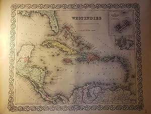 Original Map - "West Indies" and Five Accompanying Pages from Colton's Atlas of the World (1857)