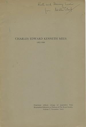 Bild des Verkufers fr CHARLES EDWARD KENNETH MEES, 1882-1960 zum Verkauf von Andrew Cahan: Bookseller, Ltd., ABAA