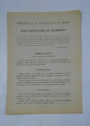 HOJA PARROQUIAL PREPARATORIA DEL MATRIMONIO. PARROQUIA DE LA CONCEPCION DE MADRID. TDKP1