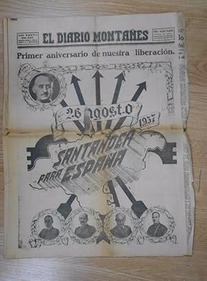 EL DIARIO MONTAÑES. 26 AGOSTO DE 1938 PRIMER ANIVERSARIO DE NUESTRA LIBERACION FRANCO ESPAÑA. TDKPR2
