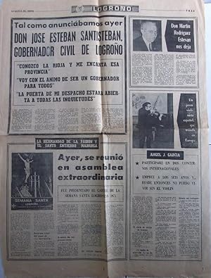 HOJA DE PERIODICO LA GACETA DEL NORTE. 13 ENERO 1973. LOGROÑO MARTIN RODRIGUEZ ESTEVAN. TDKP12