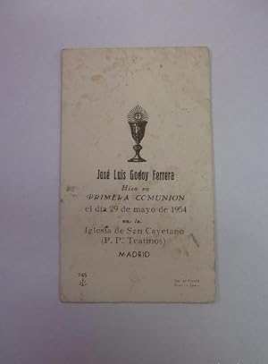 ESTAMPA RECORDATORIO PRIMERA COMUNION IGLESIA SAN CAYETANO MADRID 29 MAYO DE 1954. TDKP12
