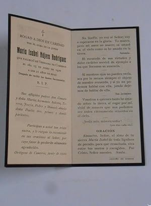 ESTAMPA RECORDATORIO DE DEFUNCION ORTIGOSA DE CAMEROS LA RIOJA. 15 DE JUNIO DE 1920. TDKP7