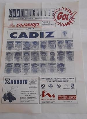 REVISTA CUATRO CALLES Nº 54. LAS GAUNAS. 21 ENERO 1990. PREVIA LOGROÑES CADIZ C.F. TDKR22