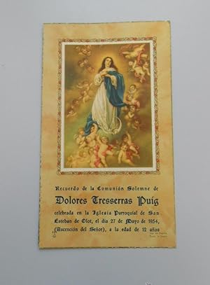 RECORDATORIO DE PRIMERA COMUNION. IGLESIA PARROQUIAL DE SAN ESTEBAN DE OLOT. MAYO 1954. TDKP6