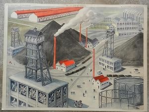 Tableaux de géographie. CE - Collection Rossignol. 59. La mine de charbon. 60. L'usine hydroélect...
