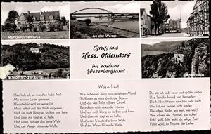 Seller image for Ansichtskarte / Postkarte Hessisch Oldendorf an der Weser, Mnchhausenhaus, Marktplatz, Schloss Schaumburg, Weserlied for sale by akpool GmbH