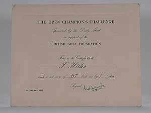 Seller image for I Beat "Bobby Locke" certificate "Royal Lytham and St. Annes 1952" for sale by Fine Golf Books