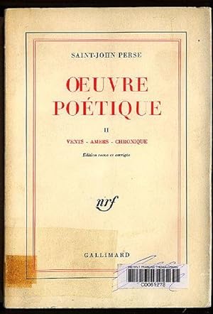 Image du vendeur pour Oeuvre Poetique II : Vents - Amers - Chronique mis en vente par BOOKSTALLblog