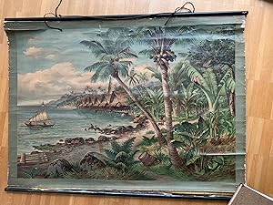 Pfahldorf auf den Admiralitäts-Inseln (Bismarck-Archipel). - Schulwandbild, gemalt von Pfennigwerth.