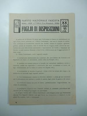 Partito nazionale fascista. Foglio di disposizioni, anno XX, 1942
