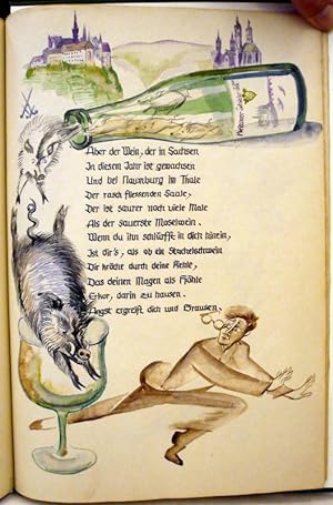 15 Original-Aquarelle von Conrad Felixmüller zu dem Gedicht "Die 88er Weine" von Johannes Trojan.