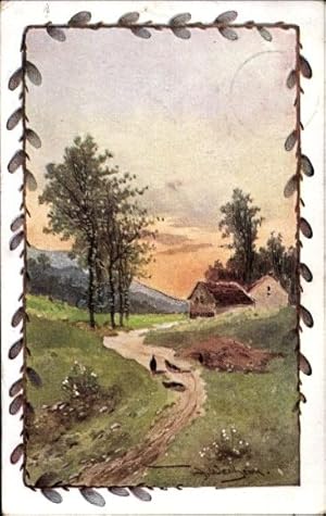 Bild des Verkufers fr Knstler Ansichtskarte / Postkarte Bauernhof, Landweg, Berge, Idylle zum Verkauf von akpool GmbH