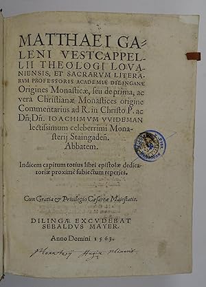 Origines monasticae, seu de prima, ac vera Christianae monastices origine. Indicem capitum totius ...